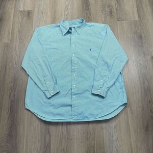 Ralph Lauren Shirt Mens 2XL Blue White Striped Classic Fit Long Sleeve Polo